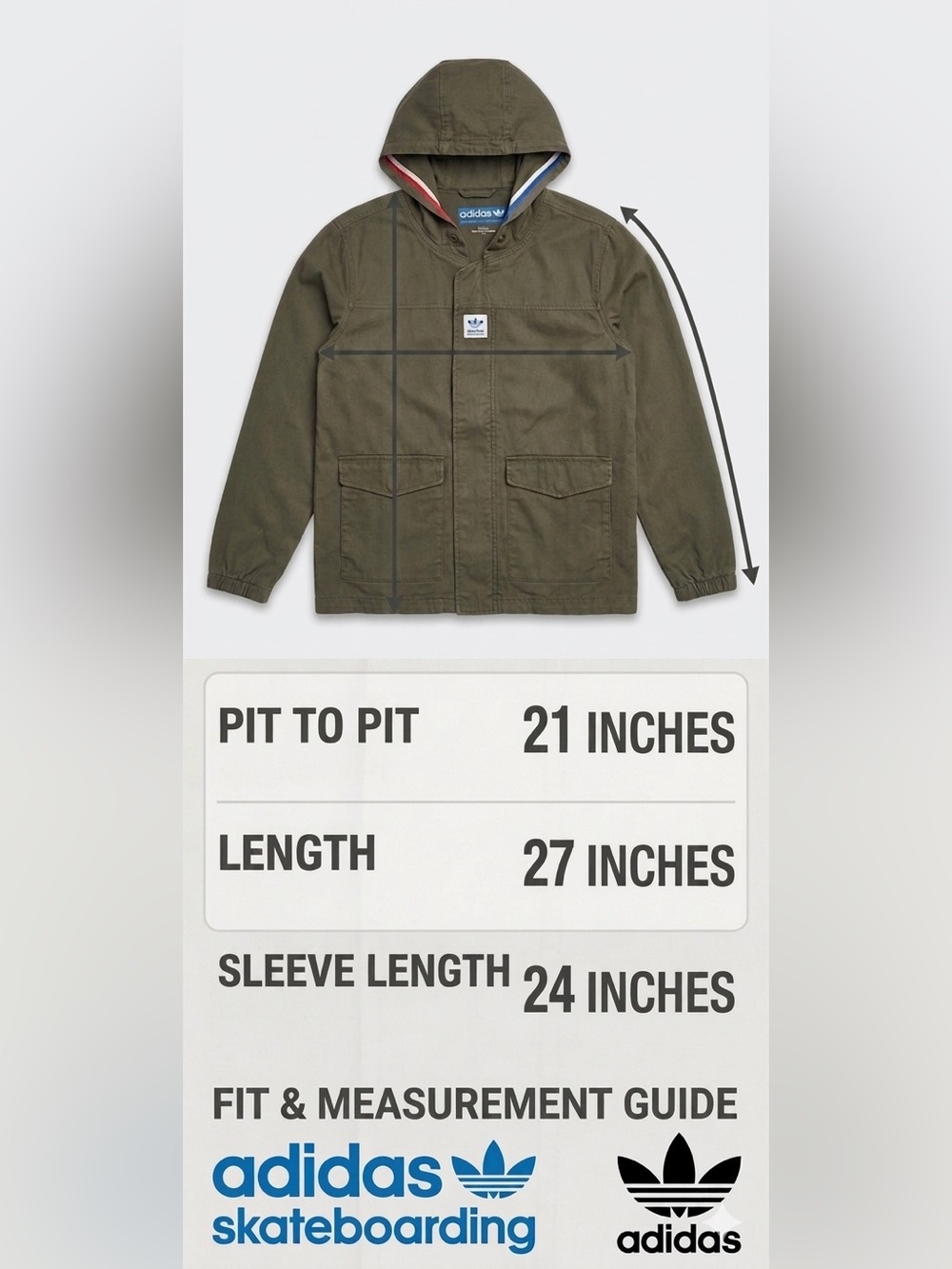 Adidas Skateboarding Jacket Olive Green Hooded Men's Size M Lightweight Utility - Picture 14 of 14